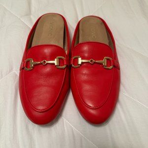 Red Vionic Slide on Mules with Gold Detailing